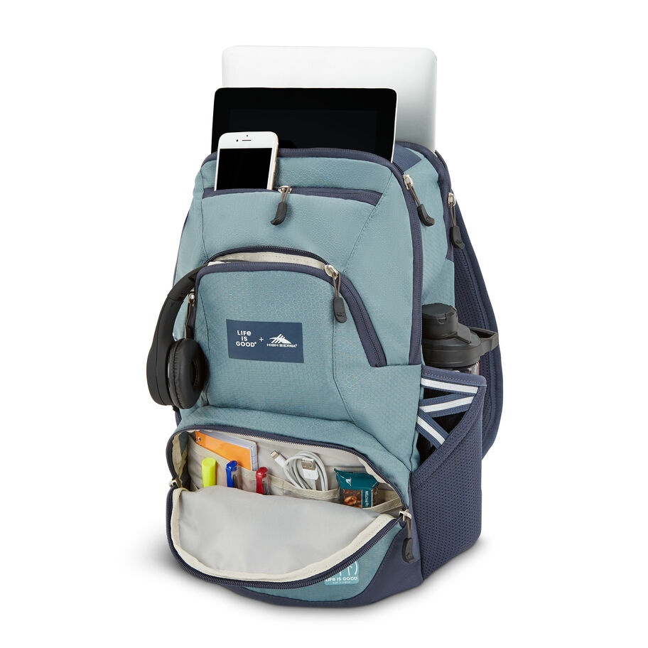 Life Is Good by High Sierra Swoop Backpack in the color Slate Blue/Indigo Blue. image number 2