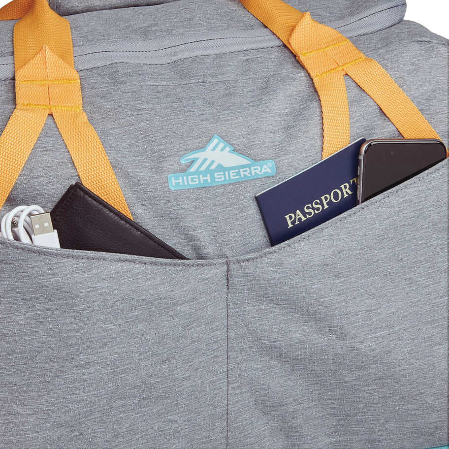 Forester Small Duffel in the color Grey Heather/Turquoise/Blazing Orange. image number 5