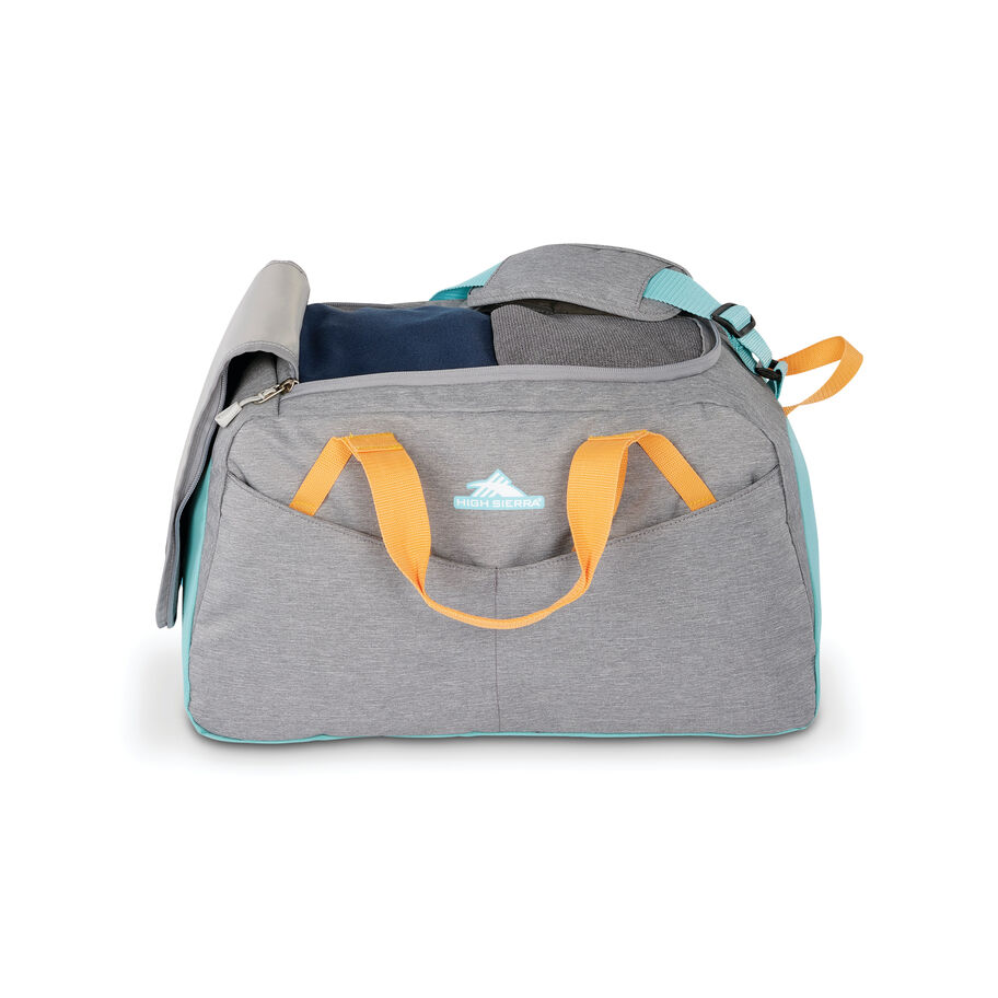 Forester Small Duffel in the color Grey Heather/Turquoise/Blazing Orange. image number 3