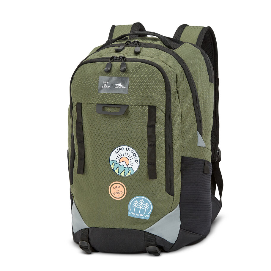 Life Is Good by High Sierra Litmus Backpack in the color Forest Green/Black. image number 1