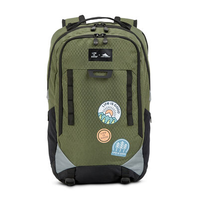 Life Is Good by High Sierra Litmus Backpack in the color Forest Green/Black.