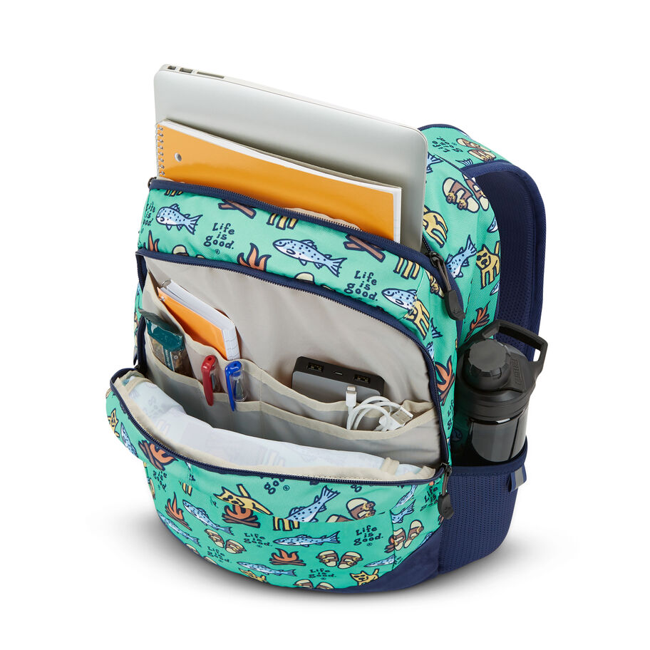 Life Is Good by High Sierra Outburst Backpack in the color Camping Print/Navy. image number 2