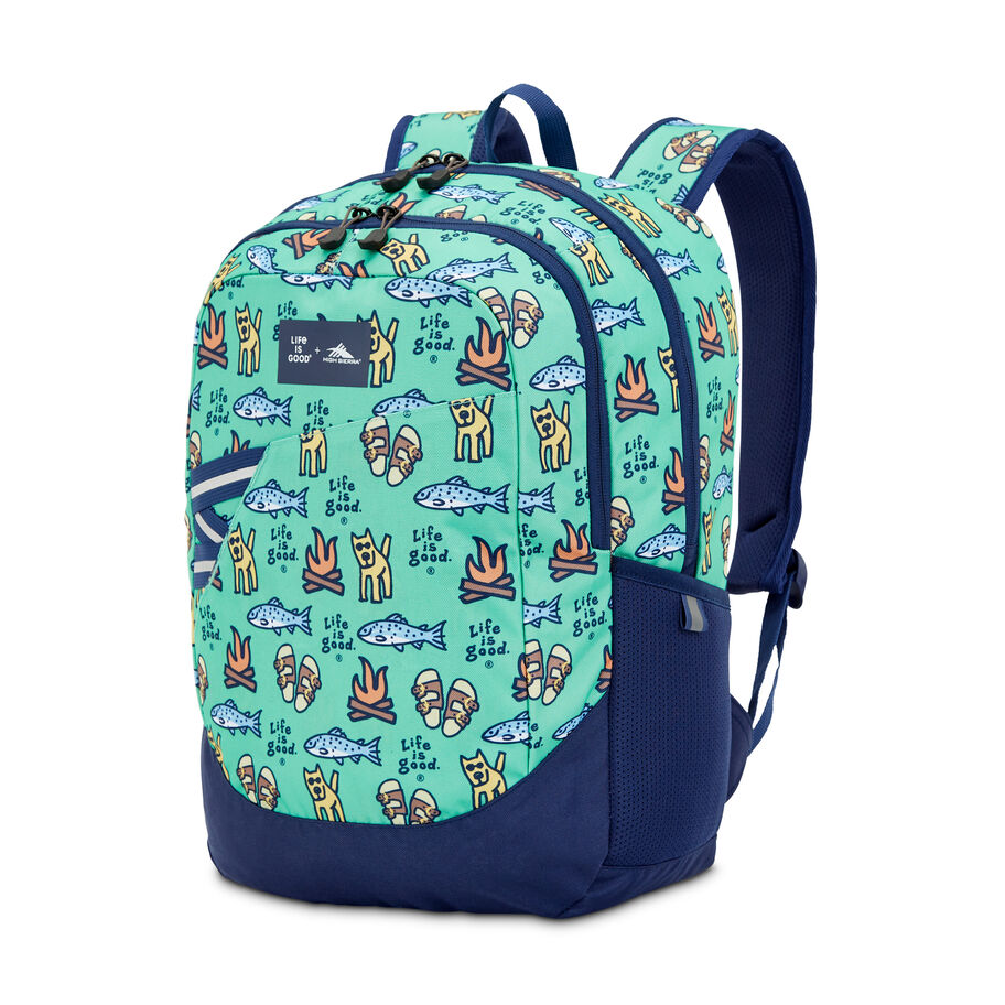 Life Is Good by High Sierra Outburst Backpack in the color Camping Print/Navy. image number 1