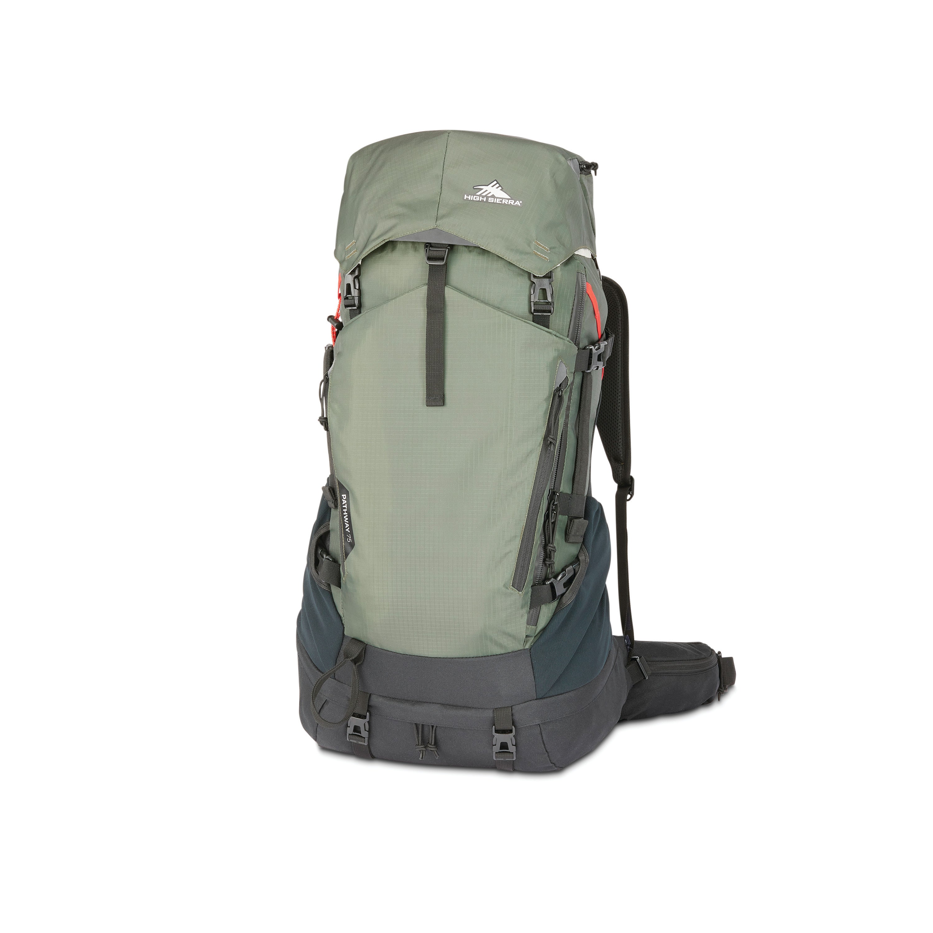 75 liter hiking backpack AMG Featuring 3 different ways to access the packing compartment and custom (S/M/L) adjustable back panel High Sierra - Pathway 2.0